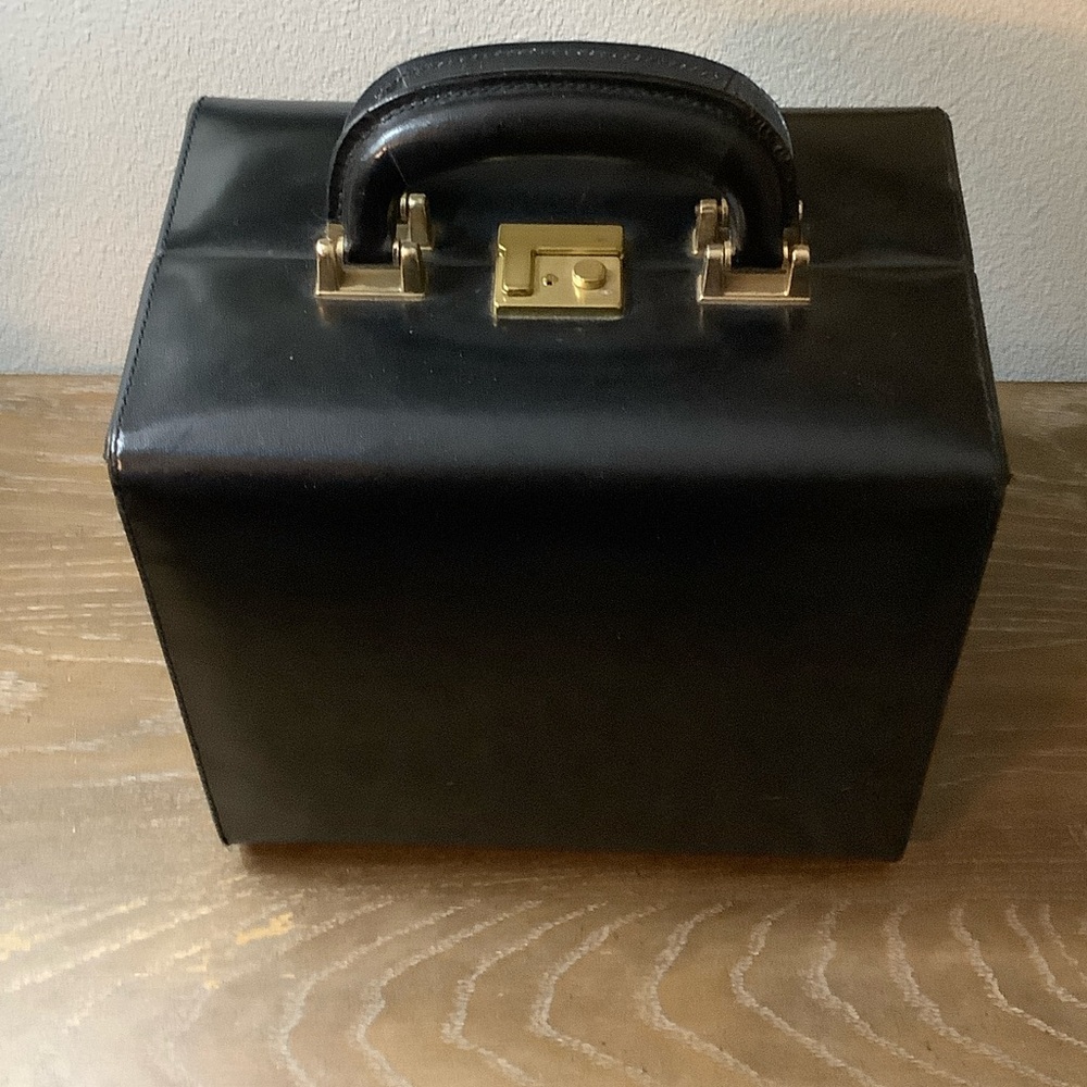 Nordstrom Black Leather Train Case (Make-up Bag)
